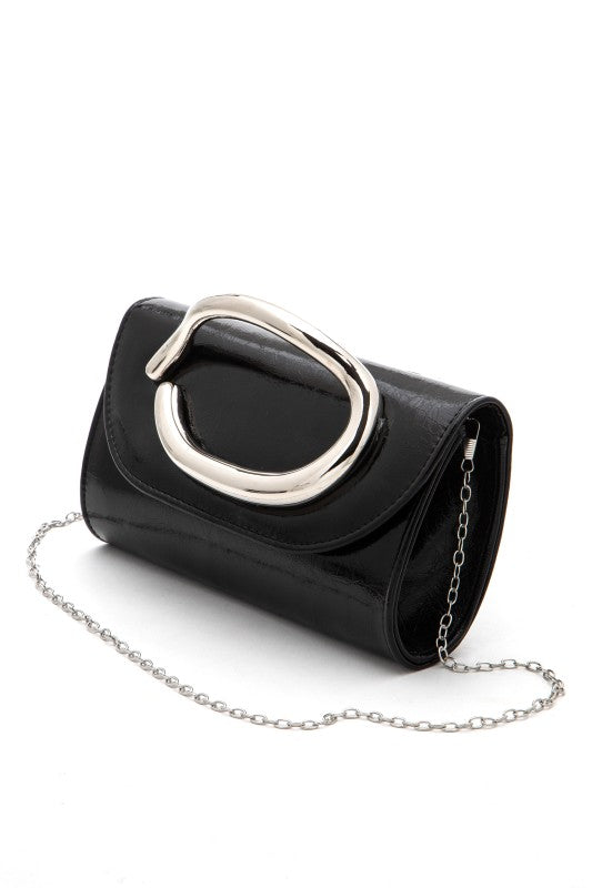 Metal Handle Metallic Clutch Bag