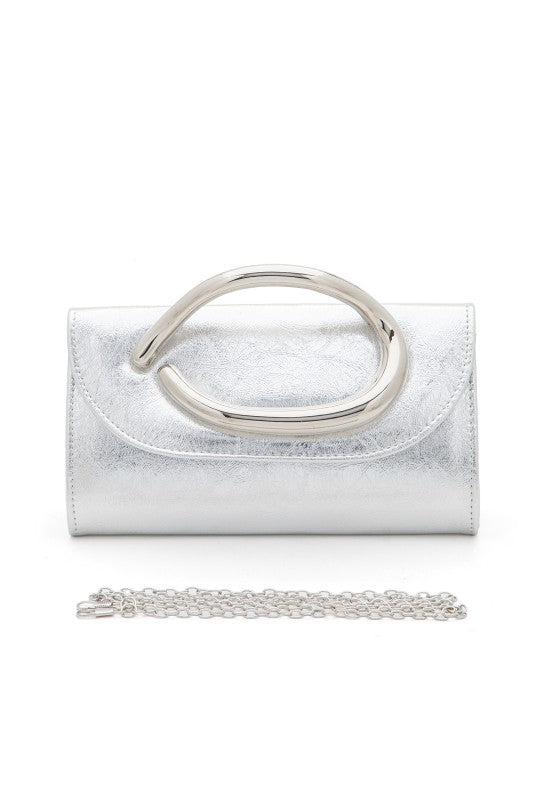 Metal Handle Metallic Clutch Bag