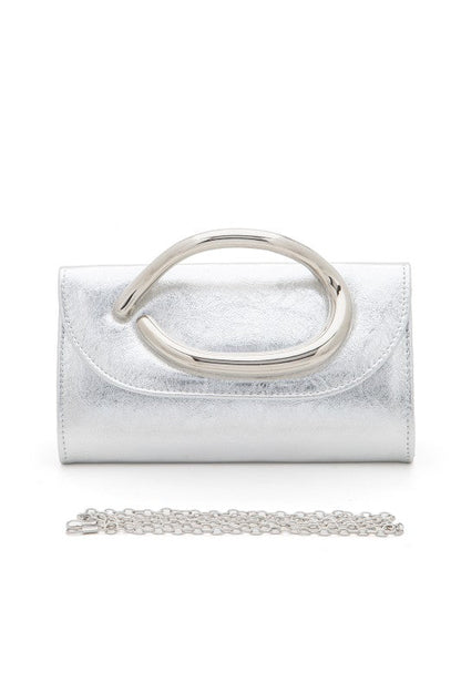 Metal Handle Metallic Clutch Bag