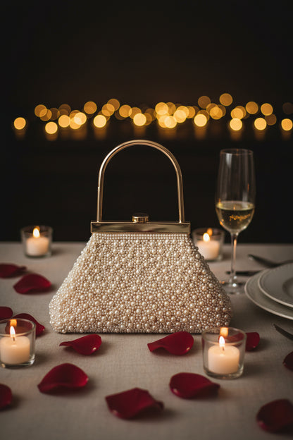 Top Handle Pearl Studs Evening Clutch Bag