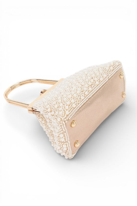 Top Handle Pearl Studs Evening Clutch Bag