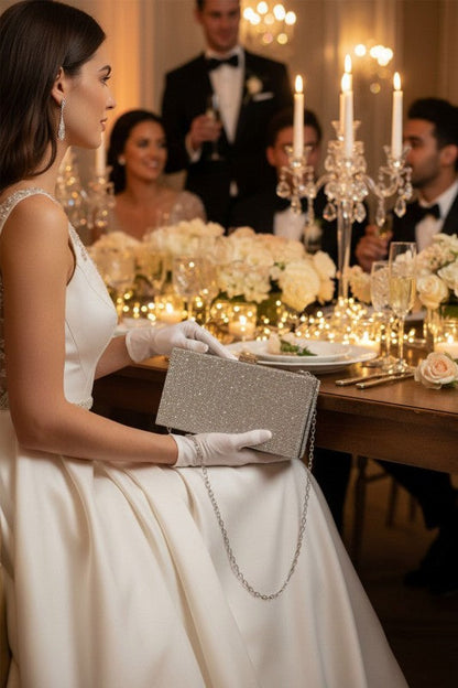 Convertible Top Handle Rhinestone Box Clutch Bag