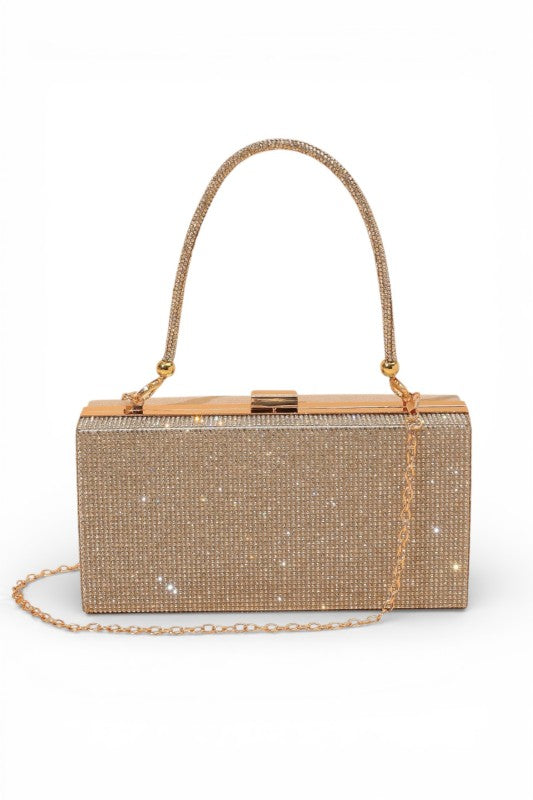 Convertible Top Handle Rhinestone Box Clutch Bag