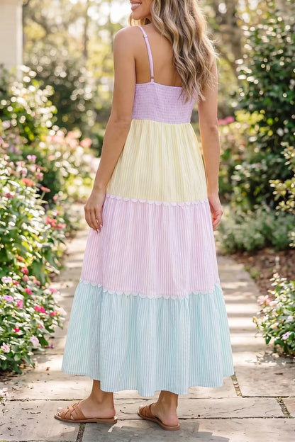 Striped Colorblock Long Dress