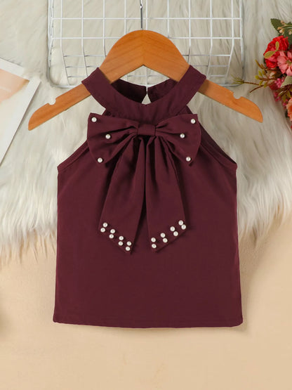 Children's Pearl Bowknot Top and Skirt Set