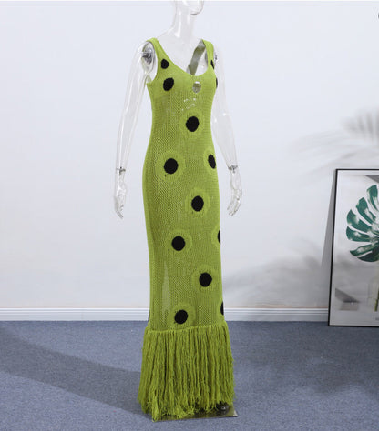 knitted dress with tassel suspender long skirt