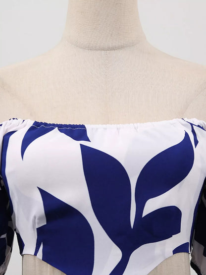 Off-Shoulder Cutout Leaf Print Dress