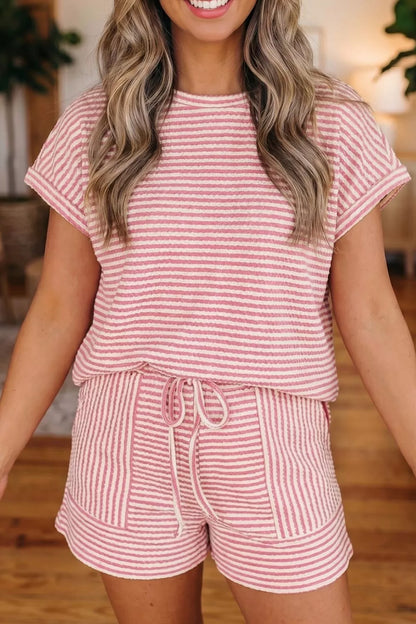 Stripe Breathable Textured Knit Short Set