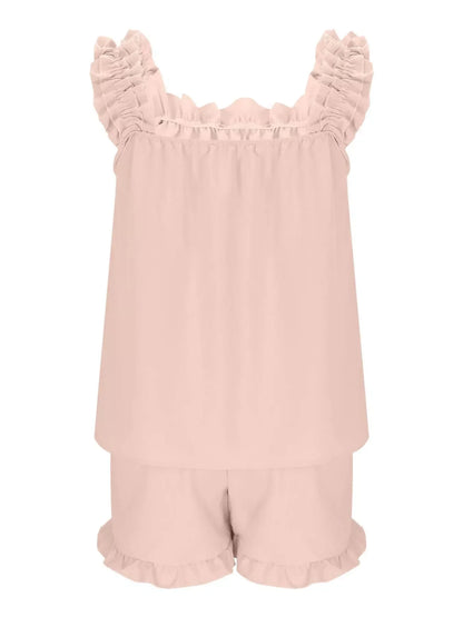 Ruffle Trim Sleeveless Top and Shorts Set