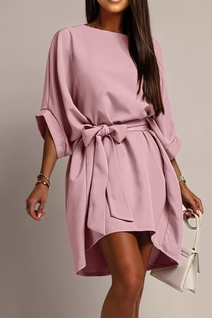 Tie Waist Batwing Sleeve Dress