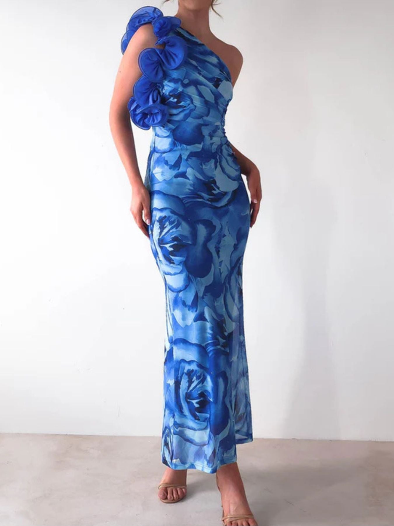 Floral Print One-Shoulder Dress