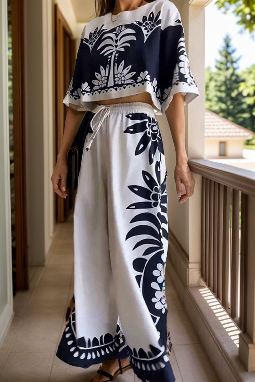 Black & White Printed Pants Set