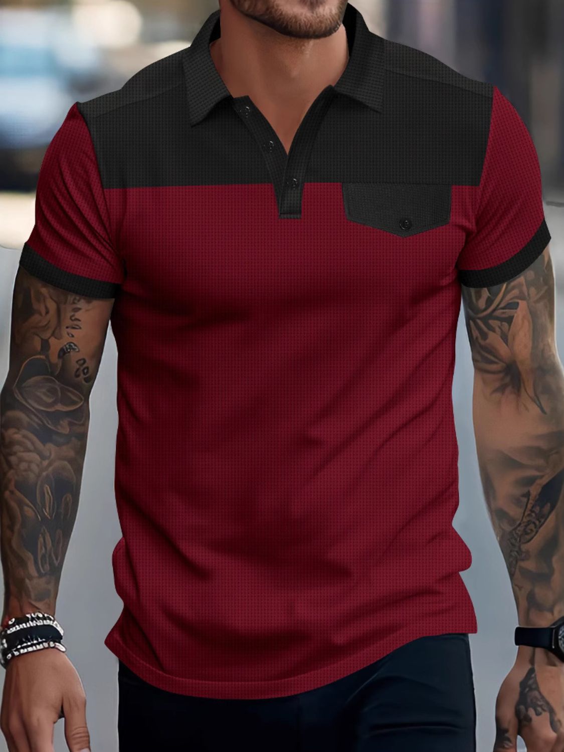 Men's Full Size Waffle-Knit Polo