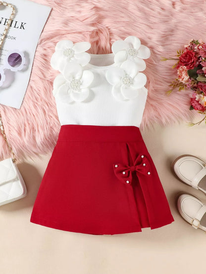 Children's Floral Top & Bow Skirt Set