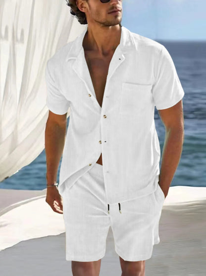 Men's Button Detail Short Sleeve Top and Shorts Set