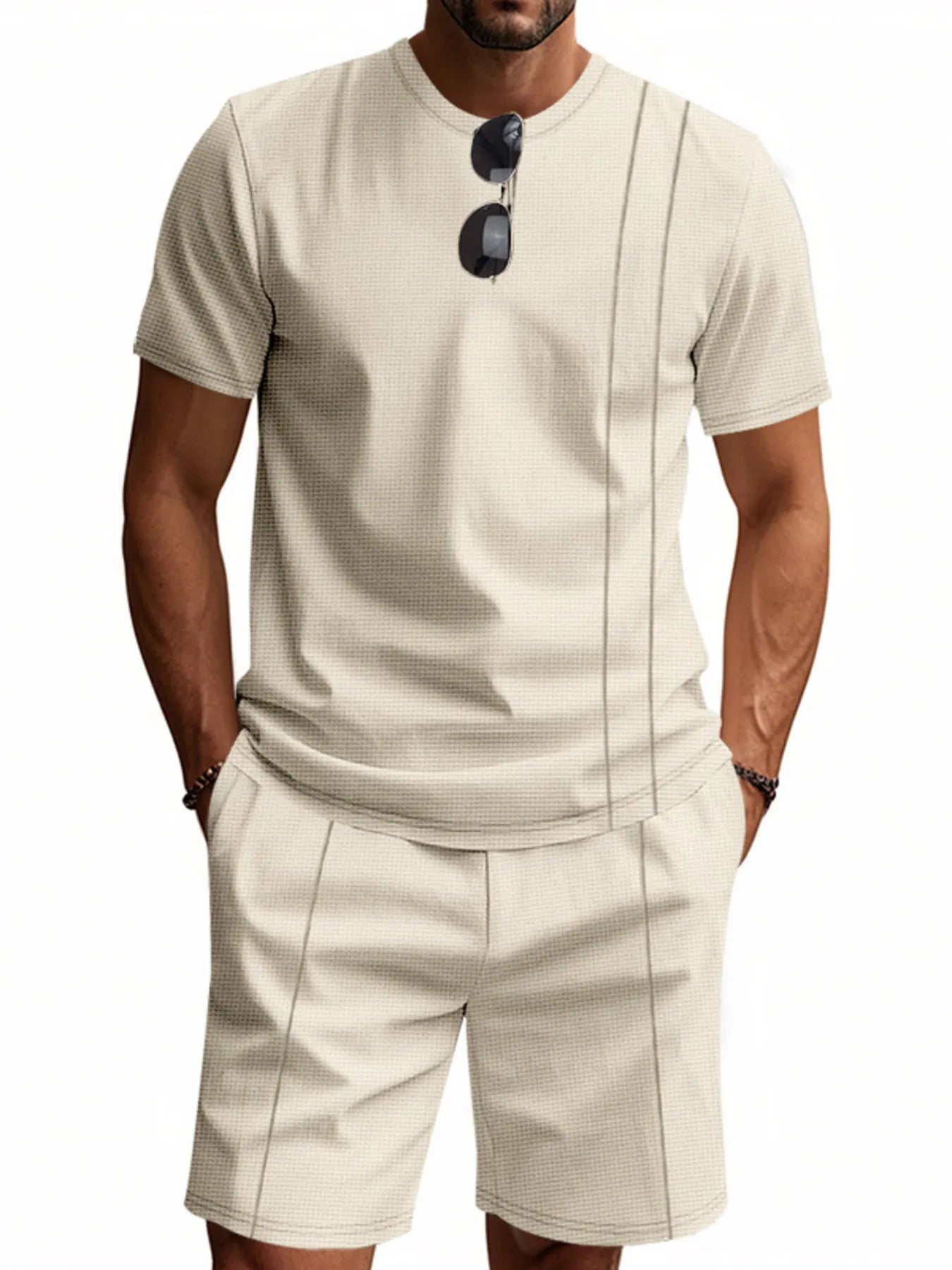 Men's Round Neck Short Sleeve Top and Shorts Set