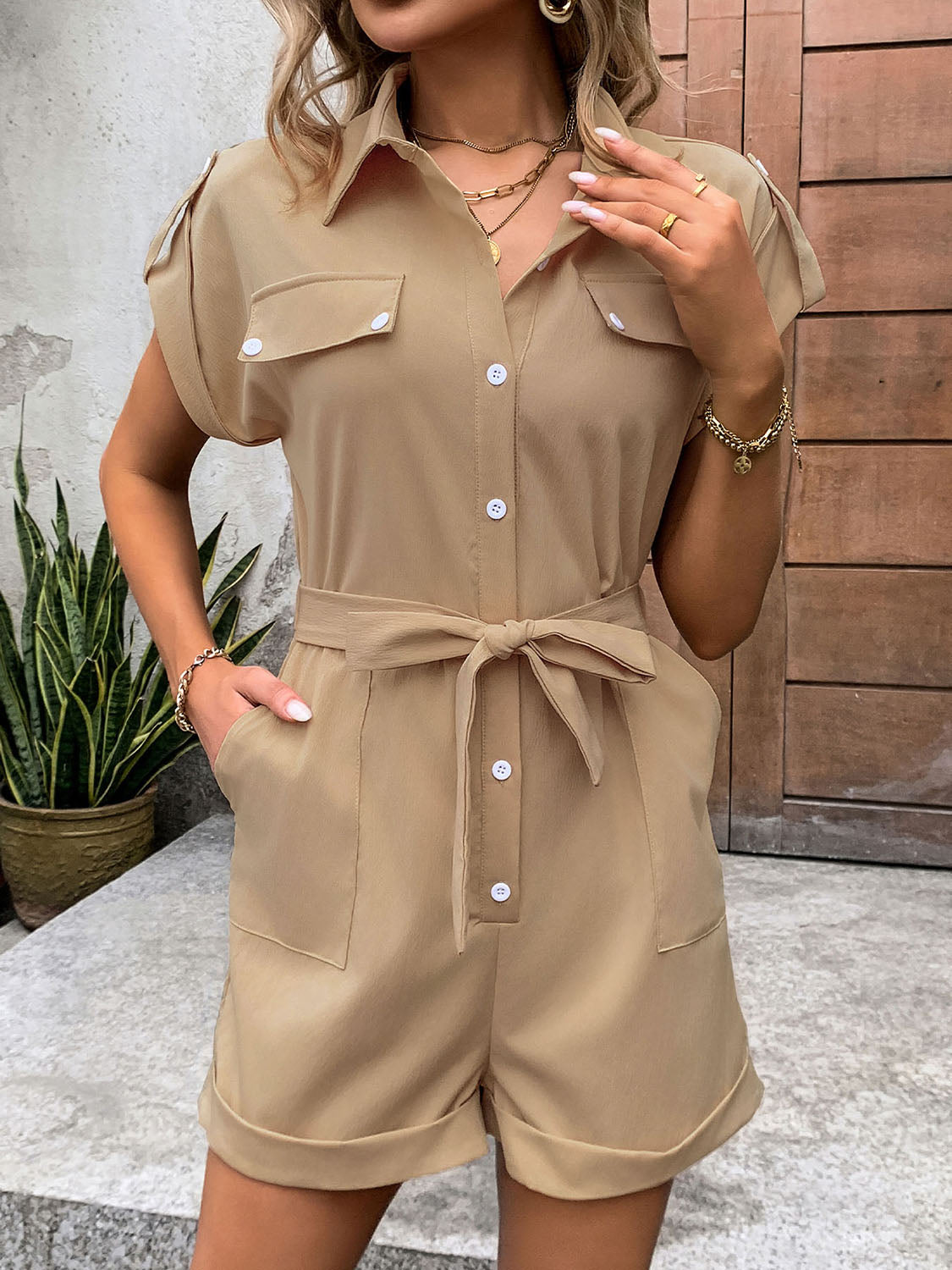collared-neck-tie-waist-romper-with-pockets