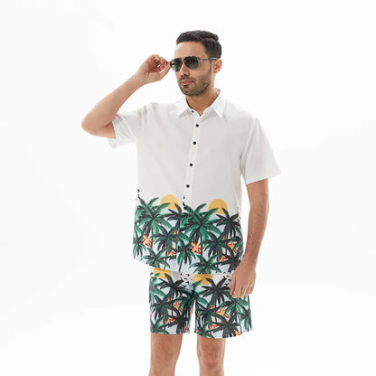Men's Printed Short Sleeve Shirt and Shorts Set
