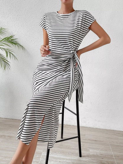 Striped Tie-Waist Midi Dress