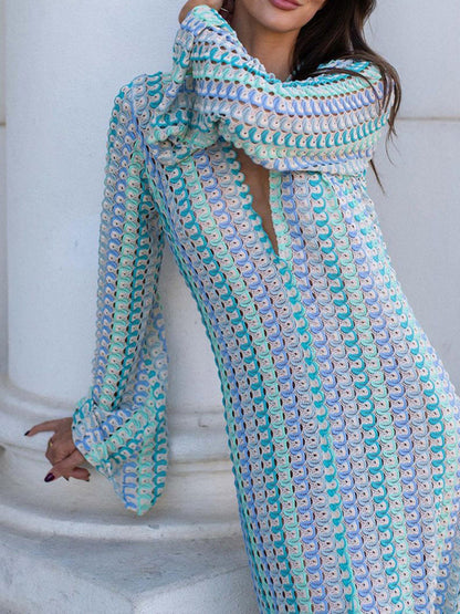 Slit Striped Knit Maxi Dress