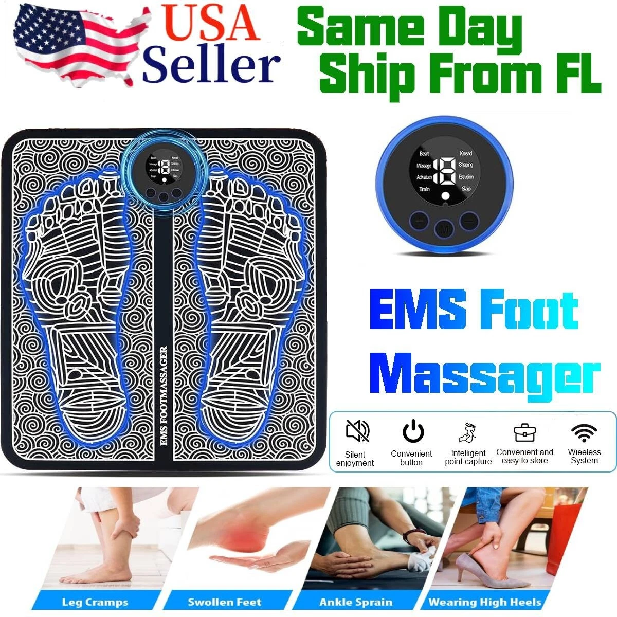 Electric Foot Massager Pad Blood Circulation Muscle Stimulator Mat 19 Levels and 8 Modes-Massage Mat