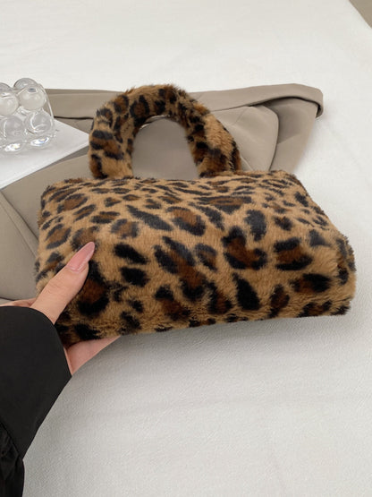 Leopard Fluff Handbag with Zip - MONLANE