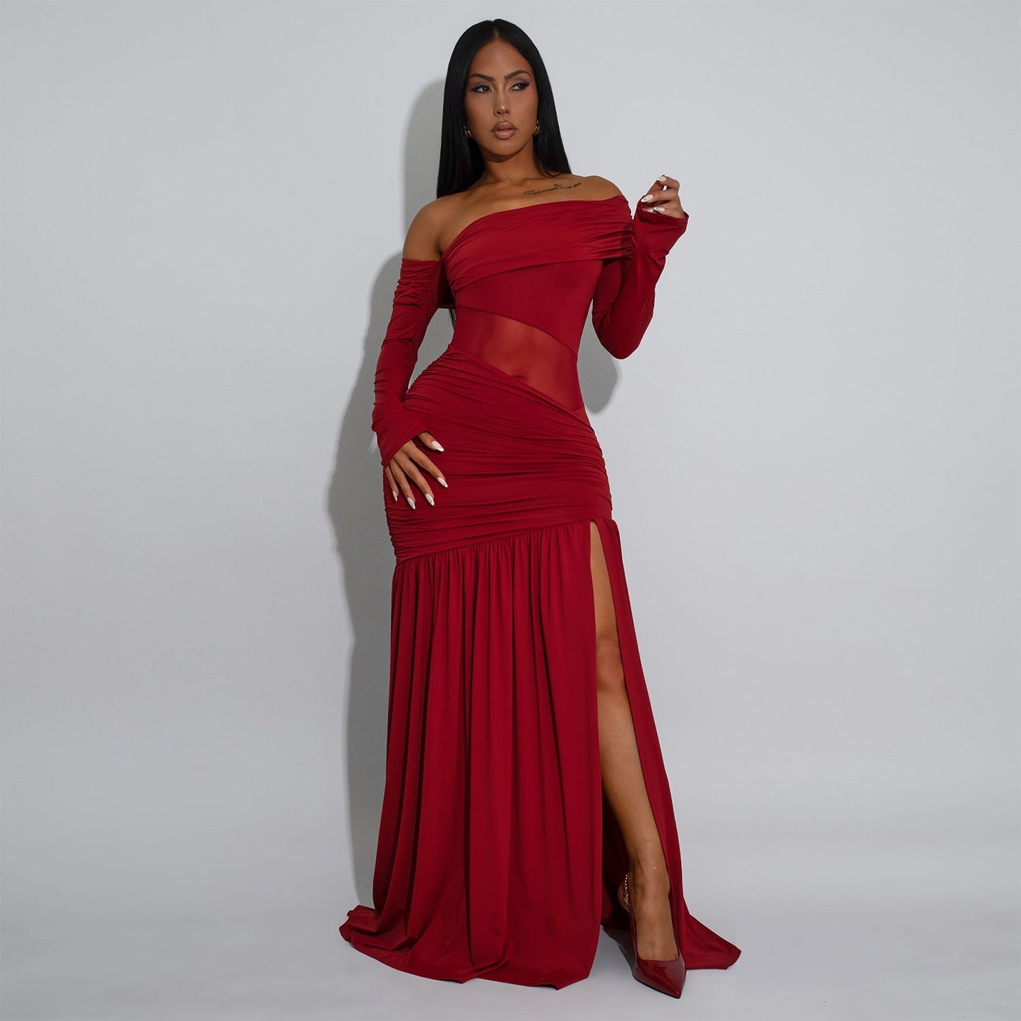 Strapless long sleeved split arm dress