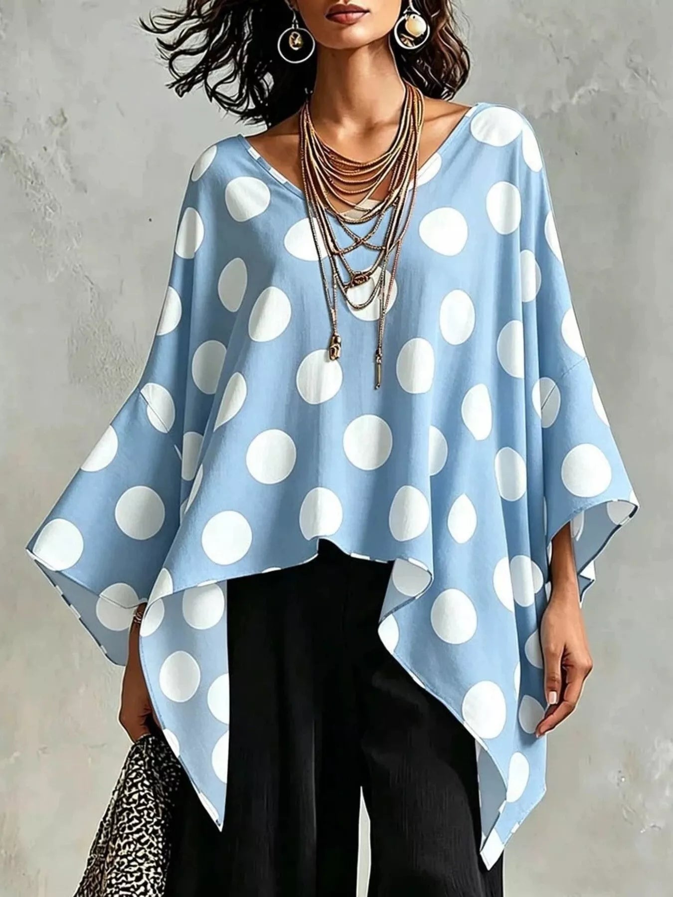 Polka Dot Asymmetrical Hem Blouse