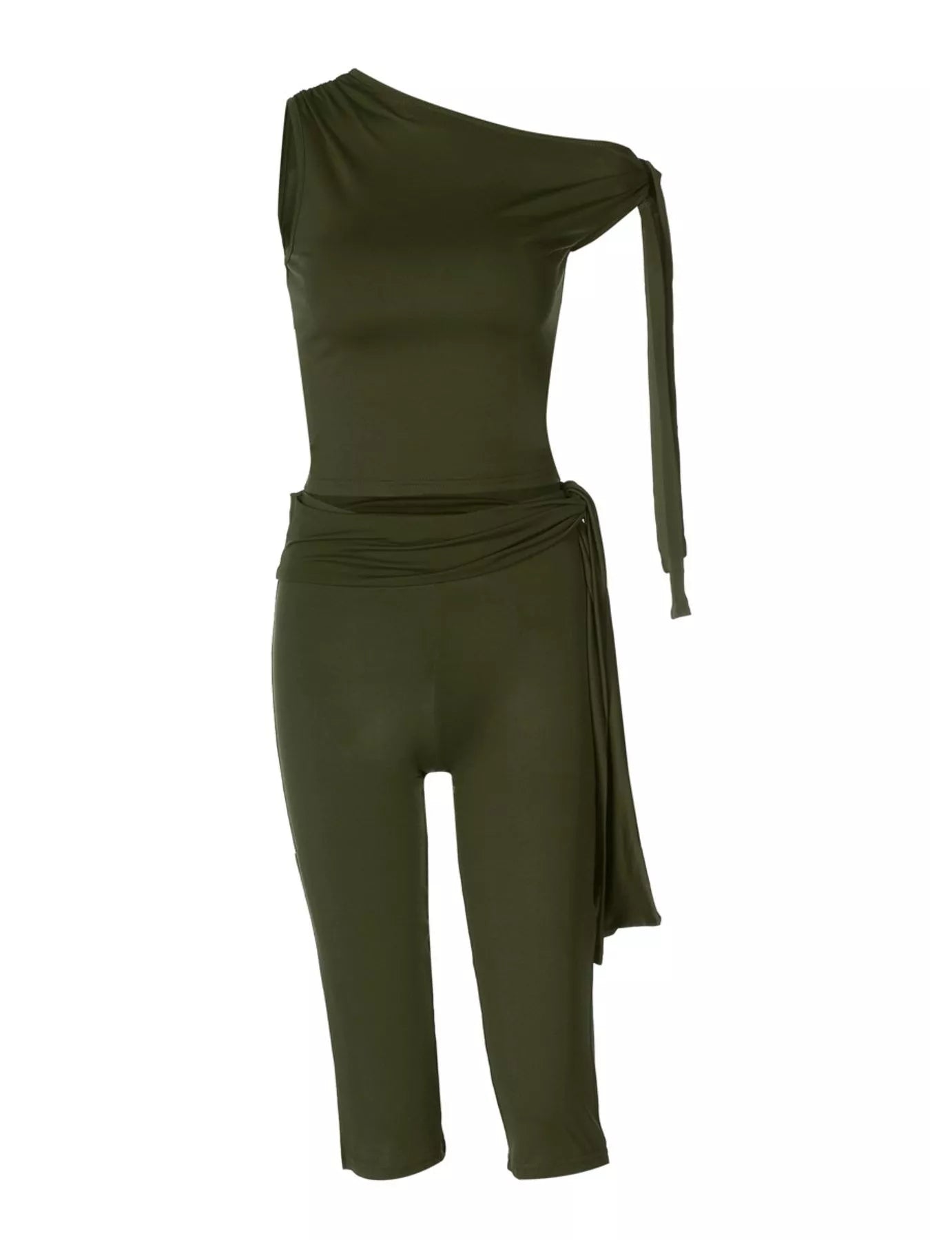 Asymmetrical One-Shoulder Top and Capris Set