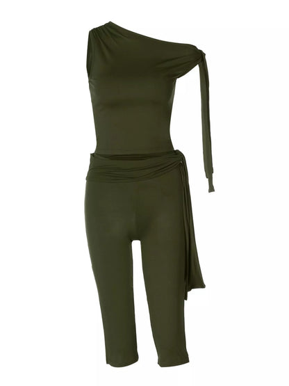 Asymmetrical One-Shoulder Top and Capris Set