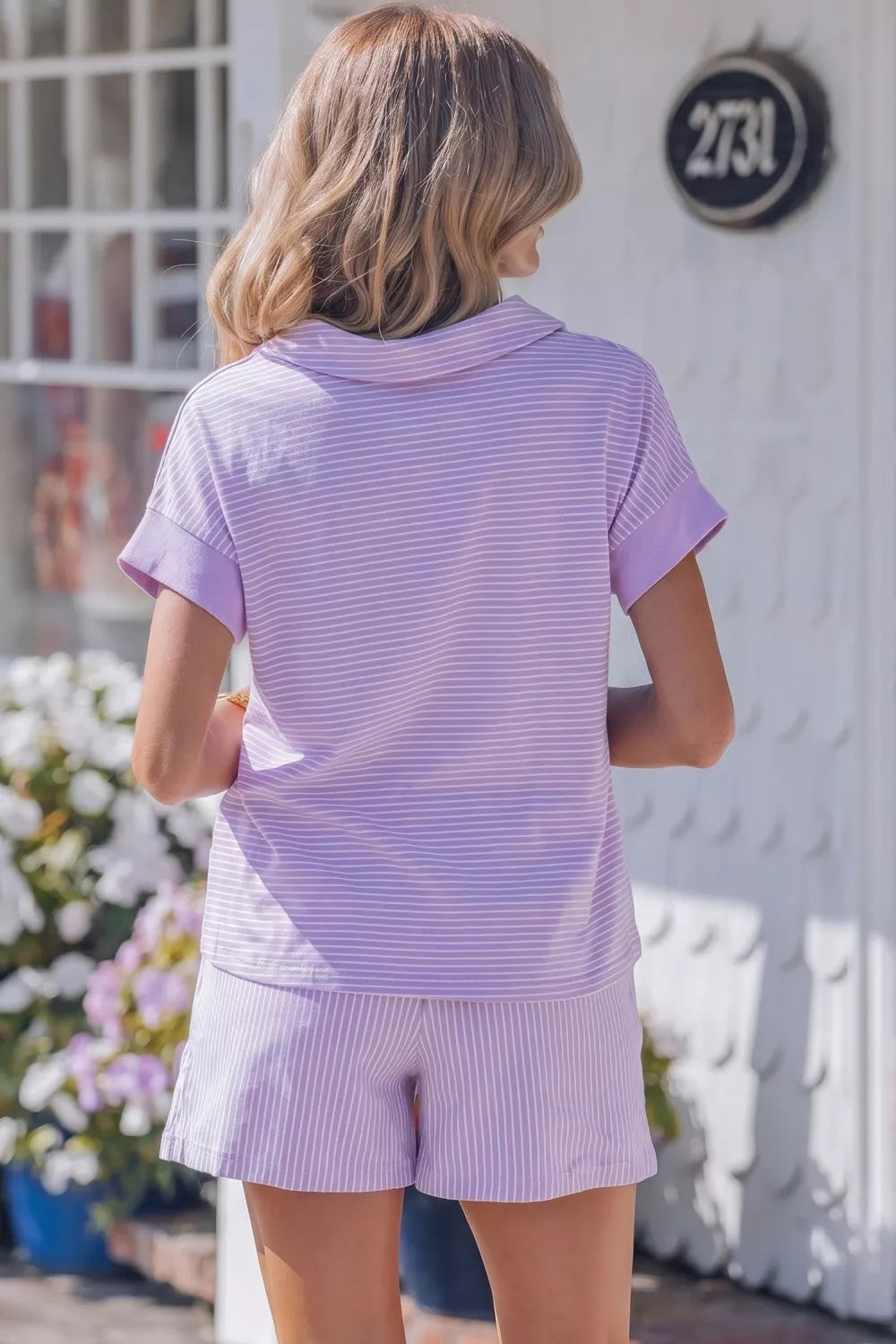 Stripe Polo Shirt and Drawstring Shorts Set