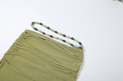 Sleeveless neck hanging small suspender high waisted hip hugging skirt