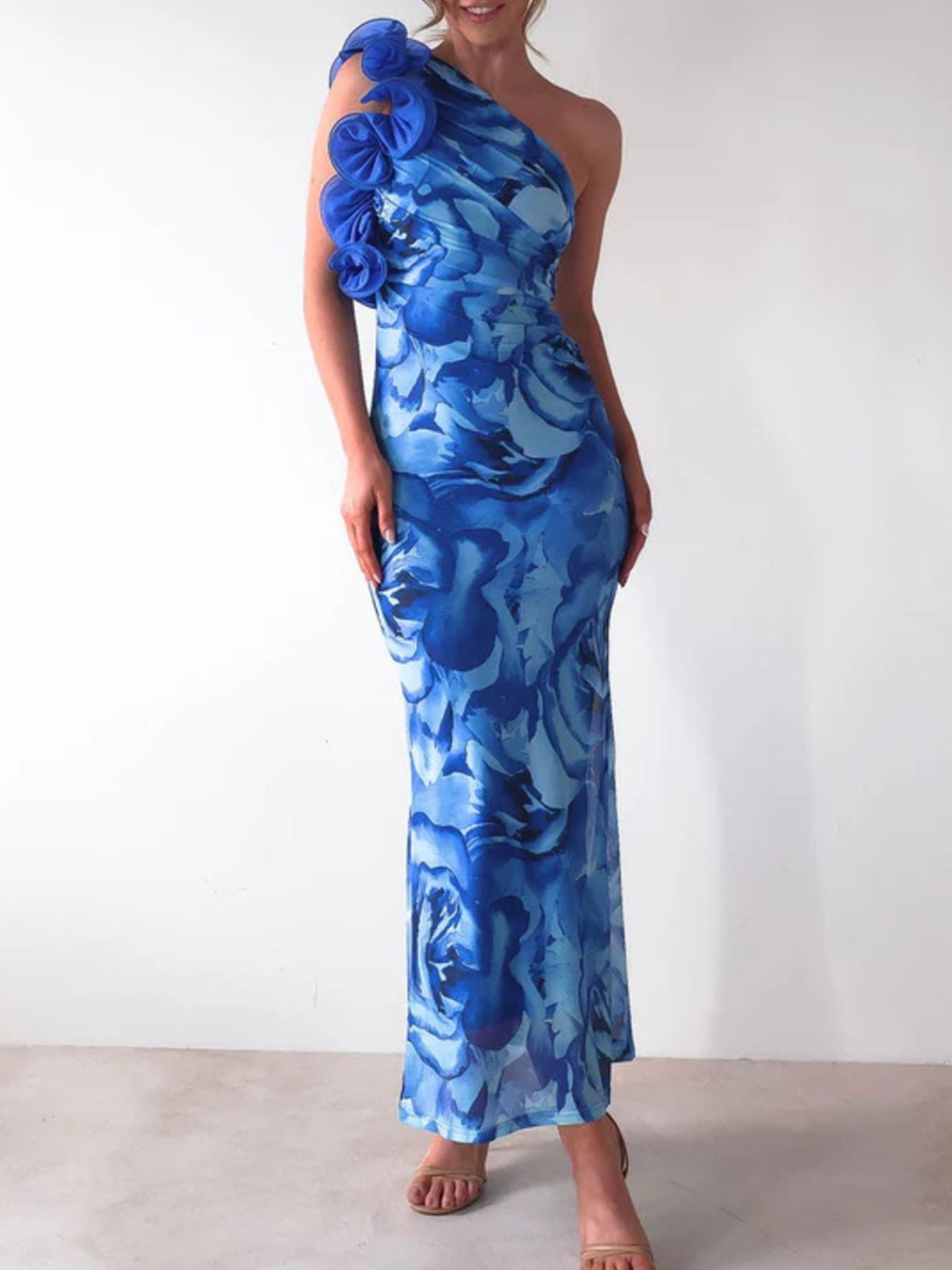 Floral Print One-Shoulder Dress