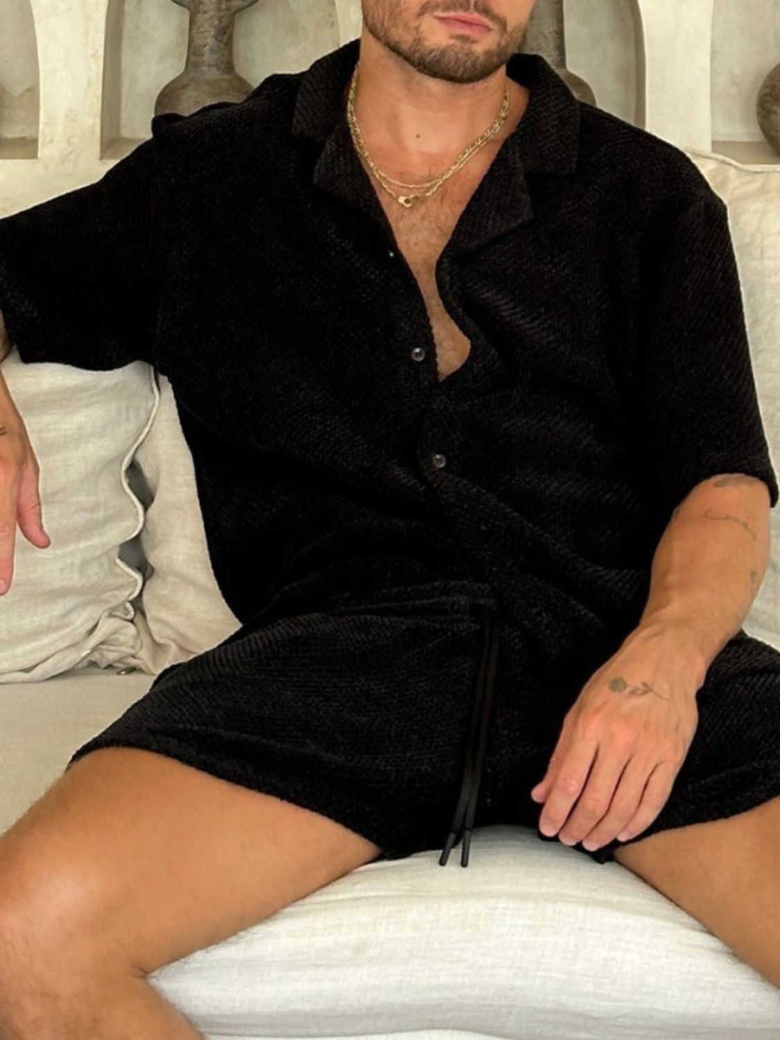 Men's Plus Size Button Down Shorts Set