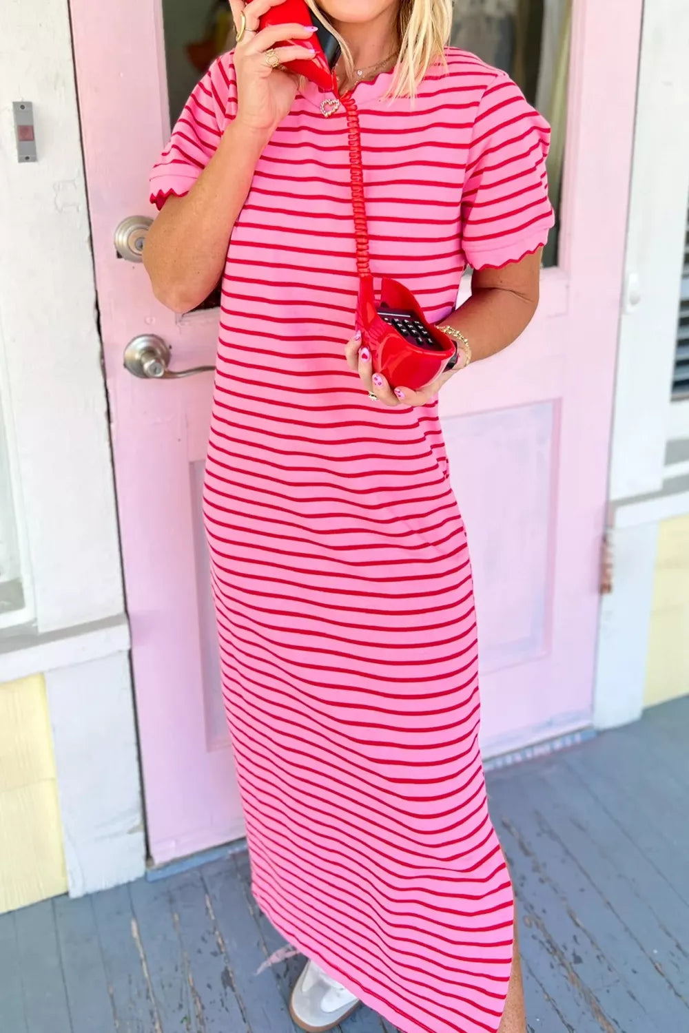 Short Sleeve Side Slit Maxi Tee Dress