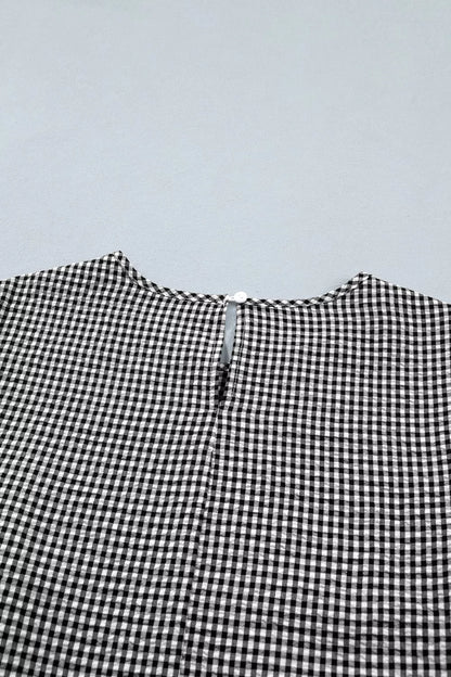 Gingham Bow Half Sleeve Blouse