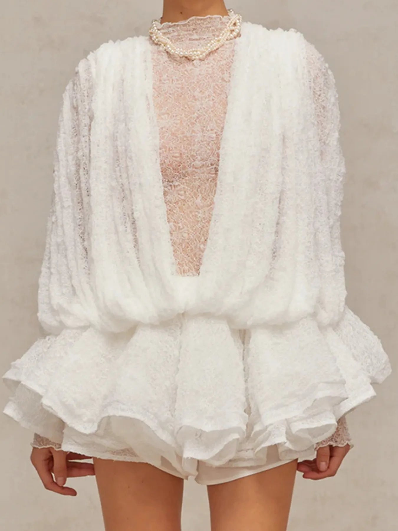 Ruffled Hem Lace Mini Dress