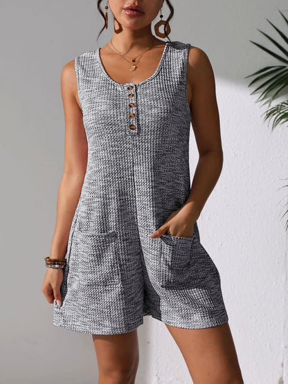 Full Size Button Front Romper with Pockets