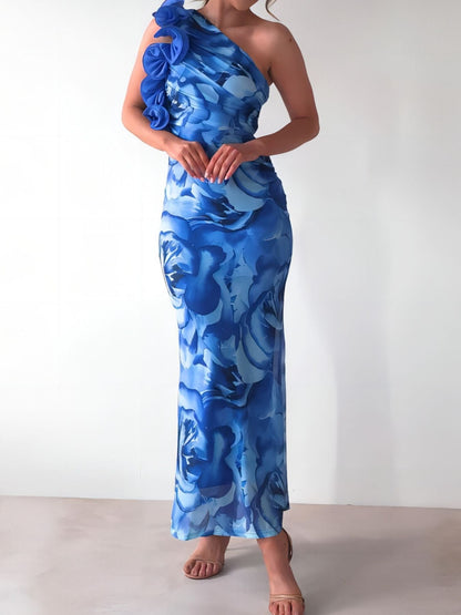 Floral Print One-Shoulder Dress