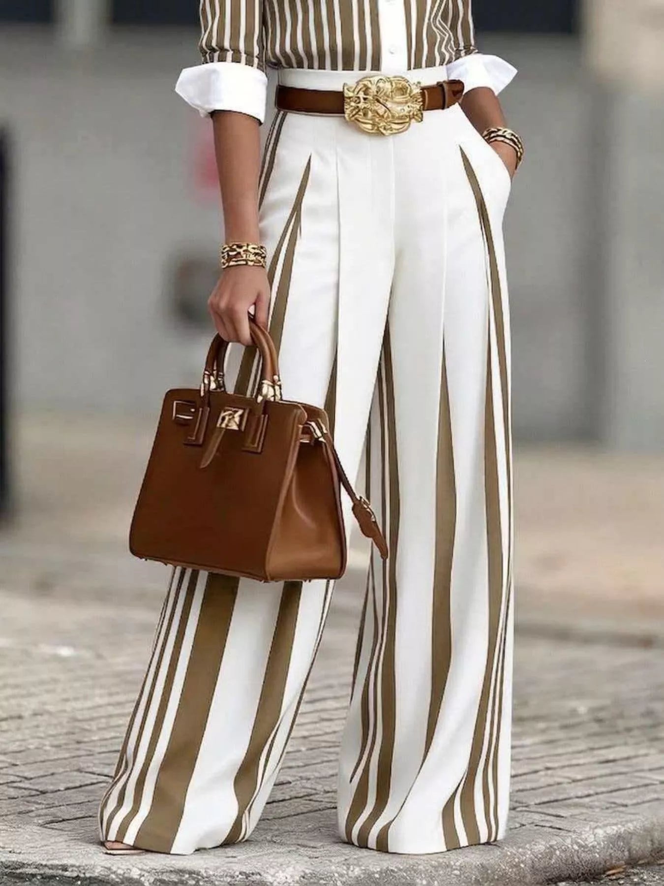 High-Waisted Wide-Leg Striped Pants