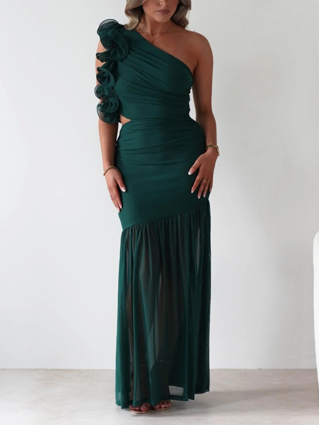One-Shoulder Ruffle Trim Dress