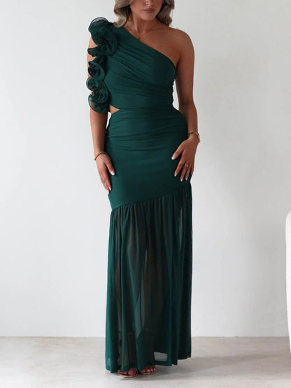 One-Shoulder Ruffle Trim Dress