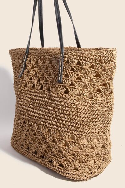 Leather Handle Knitted Tote Bag - MONLANE