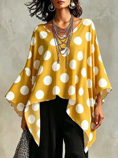 Polka Dot Asymmetrical Hem Blouse