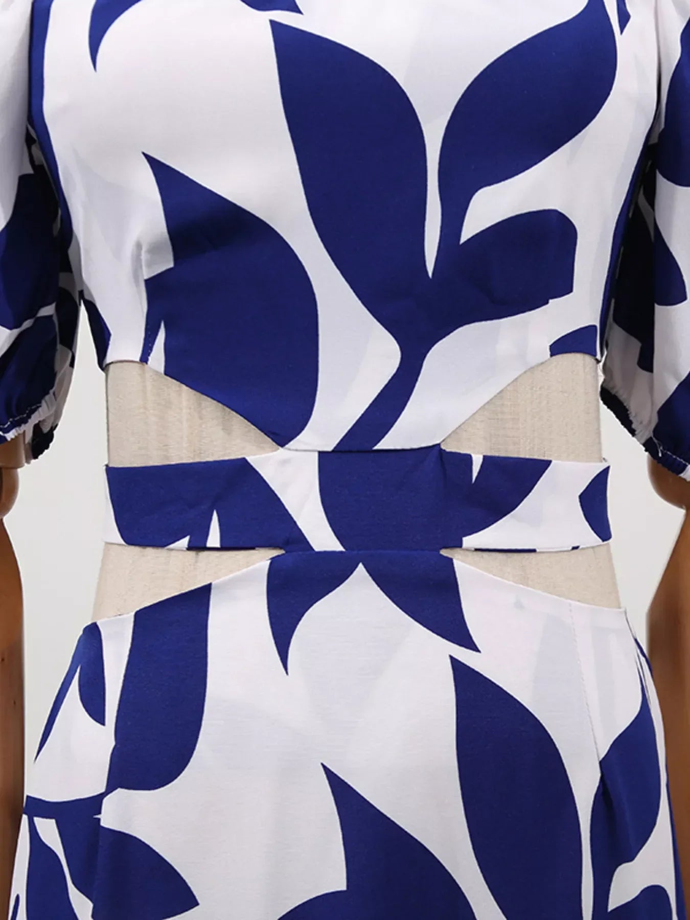 Off-Shoulder Cutout Leaf Print Dress
