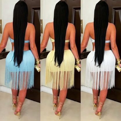 Strapless fringe skirt dress