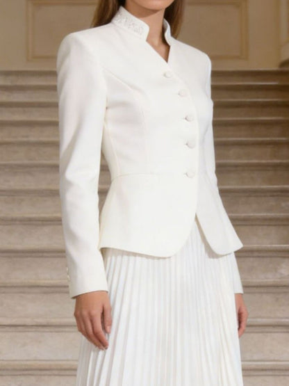Button Up Long Sleeve Top and Pleated Skirt Set