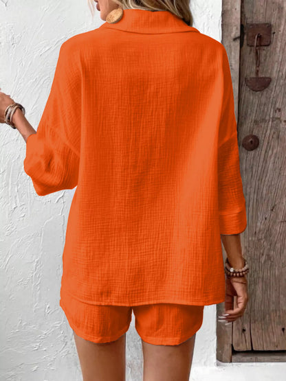 Button Detail Top and Shorts Set