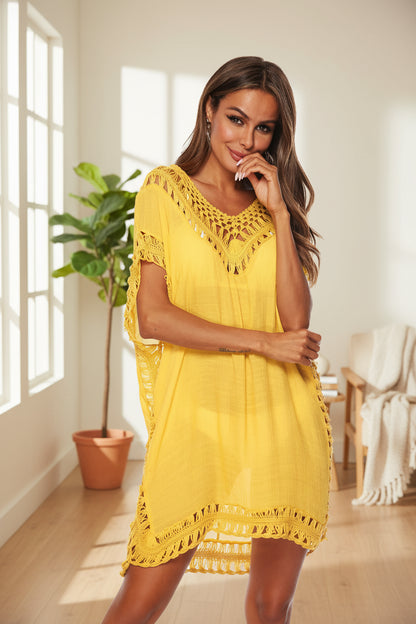 Crochet Trim V-Neck Cover-Up Dress