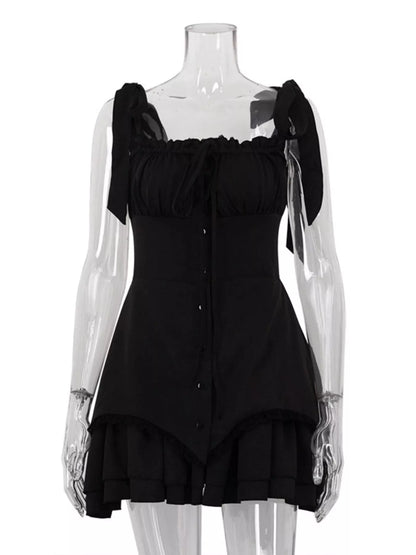 Tie-Shoulder Ruffled Mini Dress
